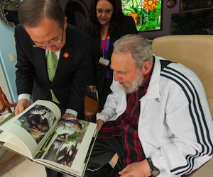 Fidel Castro y Ban Ki-moon, Secretario General de la ONU, en un encuentro en  La Habana.